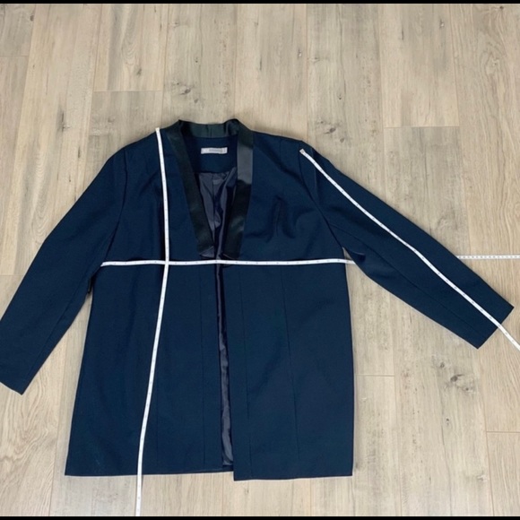 ASOS Longline Navy Blue and Black Trim Tuxedo Open Jacket Size 18 - Picture 5 of 5